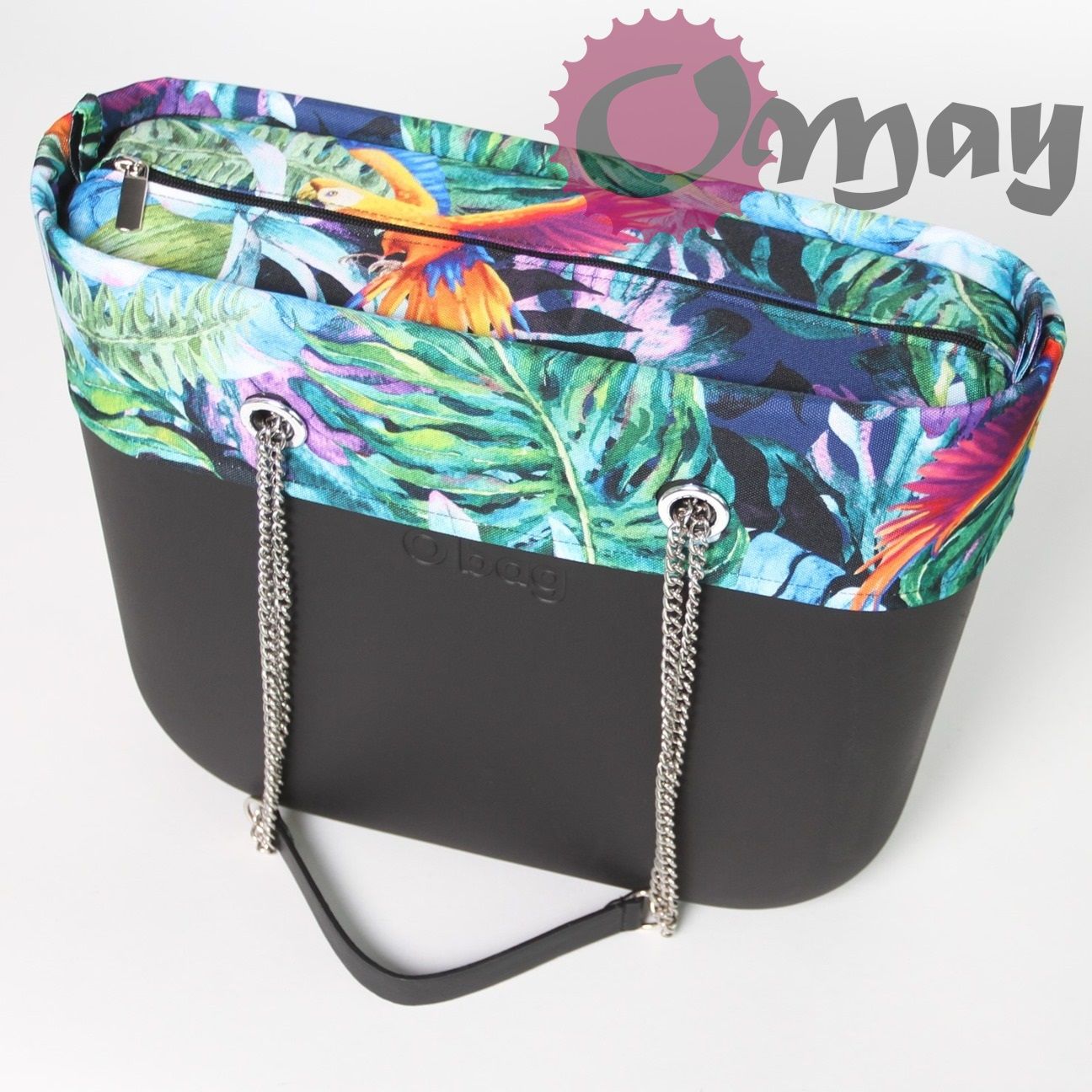organizer OBAG STANDARD +OPASKA czarny papugi liście 2 kieszenie OMAY