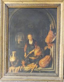 Obraz kobieta czyszcząca marchew