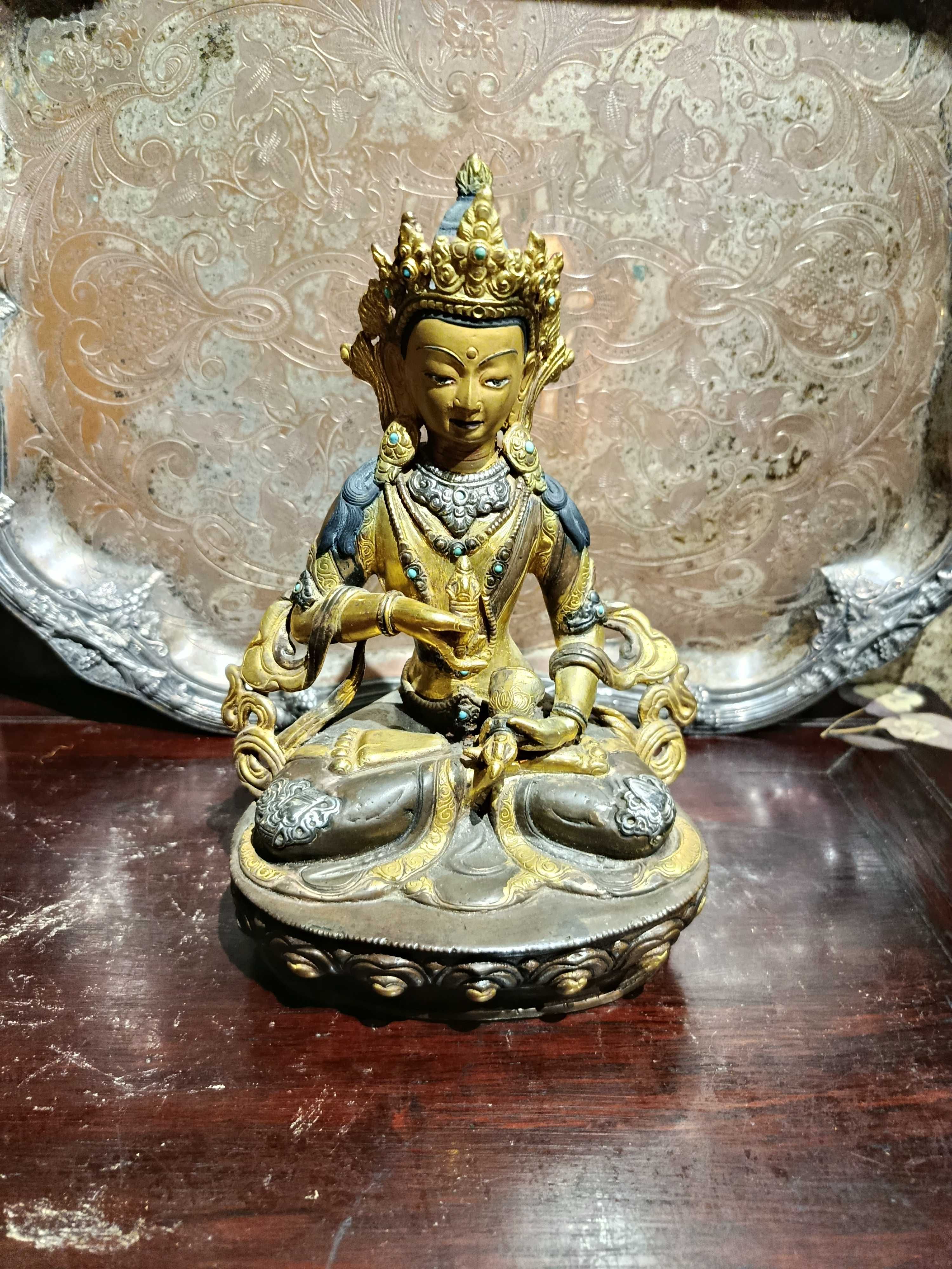Buda Mongólia Séc XIX Ouro Prata Turquesas séc XIX 20 cm