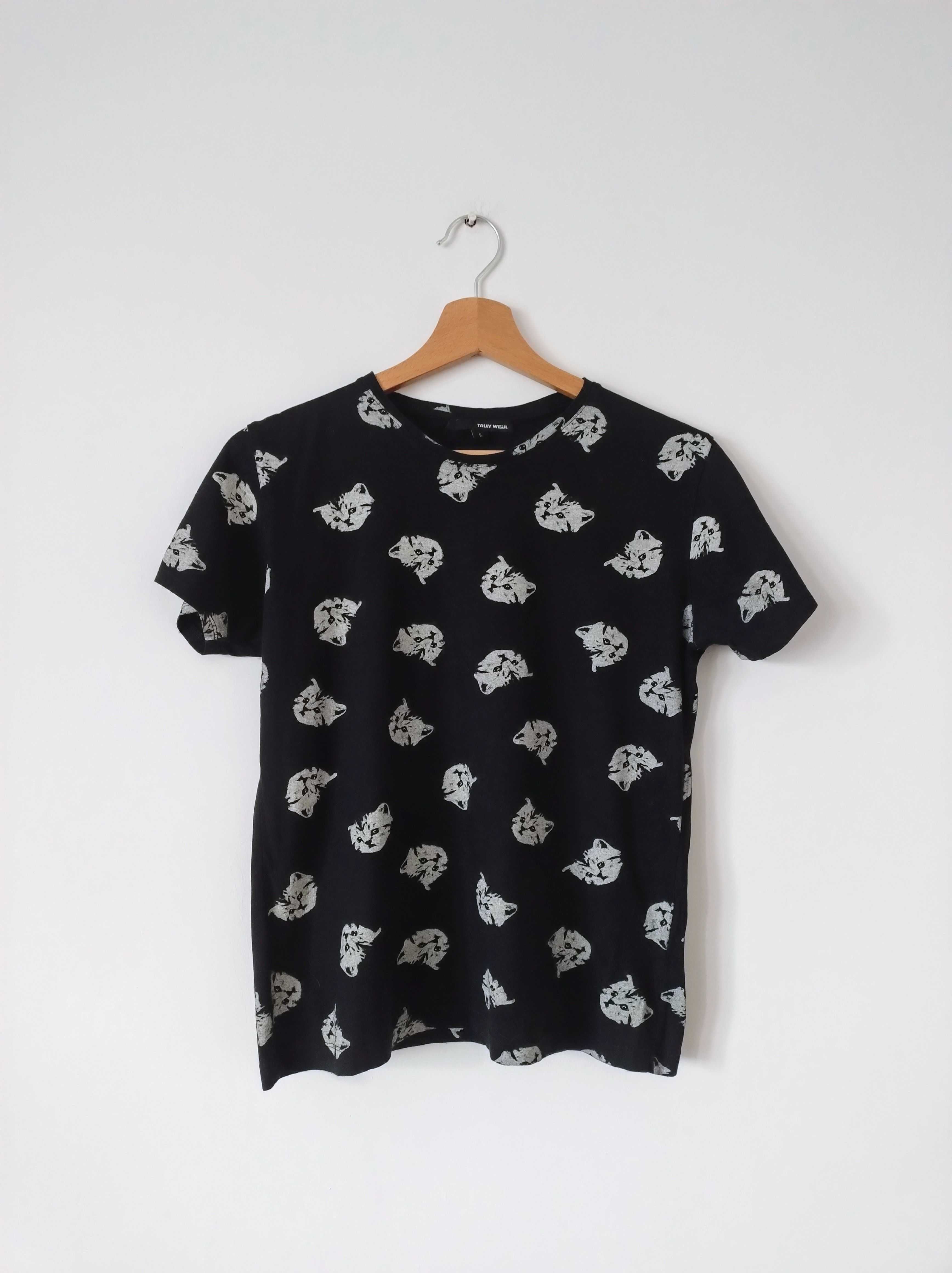 Czarna koszulka bluzka w koty Tally Weijl Tshirt oversize scene 36 S M