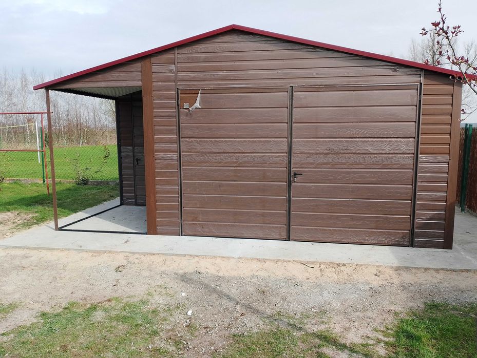 Garaż blaszany 6x5 plus 3m wiaty zabudowanej z tyłu. Profil ocynk