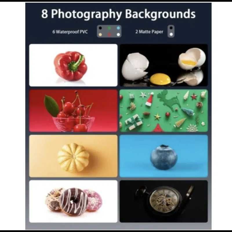 Namiot bezcieniowy 30x30x30 Pudło Fotograficzne z oświetleniem 8x TŁO