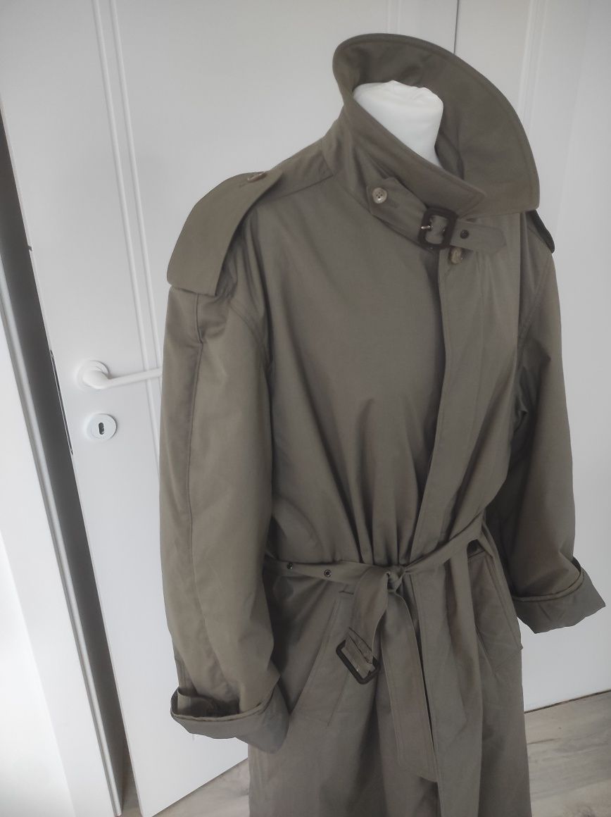 Męski płaszcz vintage oversize długi płaszcz szarozielony 44