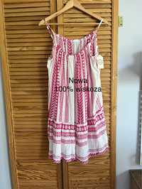 Nowa sukienka damska biało różowa aztecka M wiskoza italy