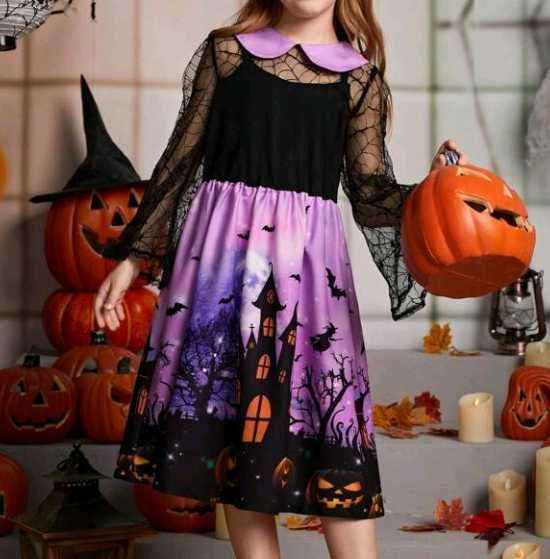 Sukienka Halloween 134 140 bal 122 128 kołnierzyk 146 152 NOWA