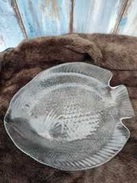 Ogromny talerz w kształcie ryby -Szklany - Vintage Patera