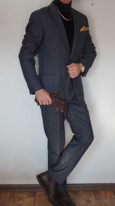 Garnitur Medicine Roz. M Kol. Granatowy Krata Slim Fit