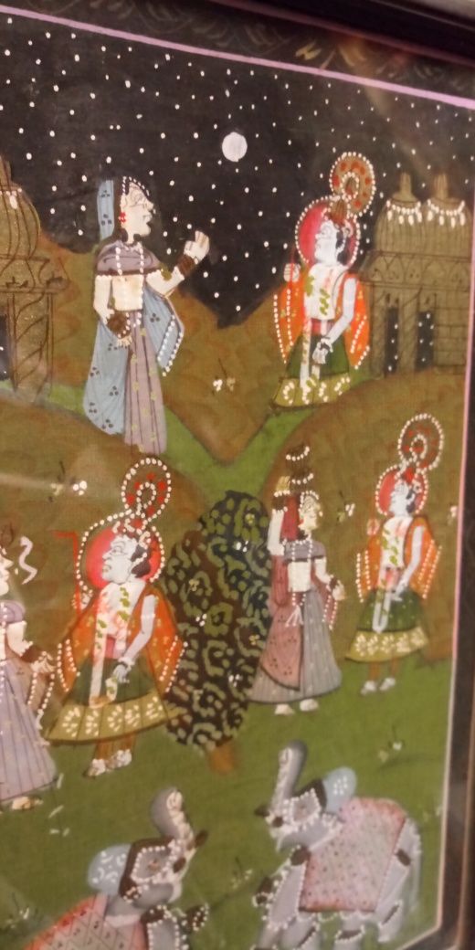 Obraz malowany na jedwabiu miniatura Indie pocz XXwtura  INDIE