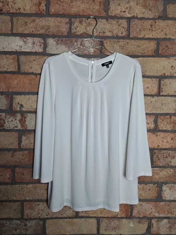 Biała elegancka bluzka rękawy ¾ złoty zamek wyjściowa 42 14 XL