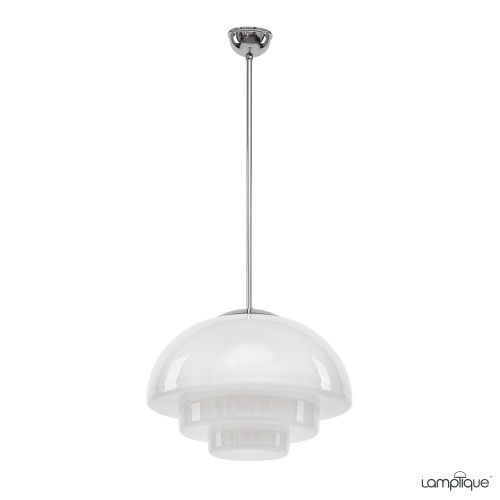Lampa wisząca Bauhaus – opalowe szkło, chrom, 35 cm