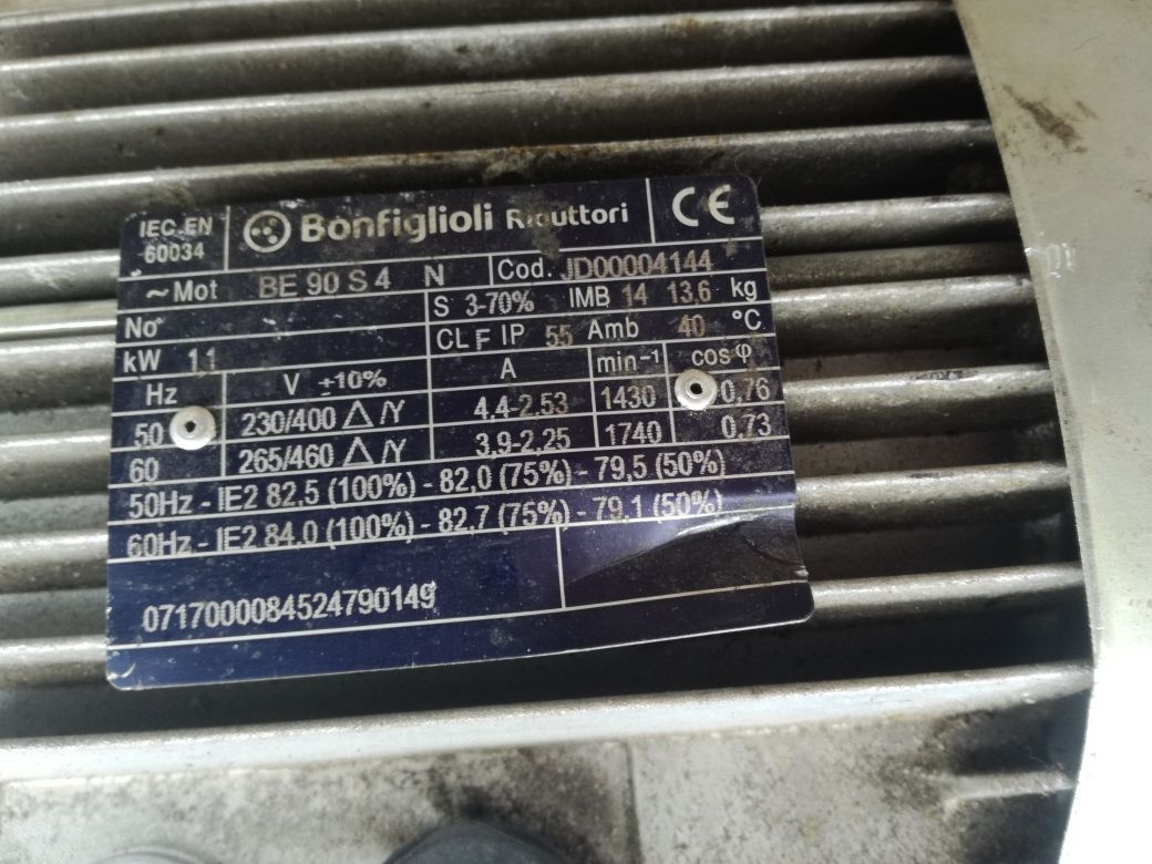 Duży motoreduktor Bonfiglioli 400v/230v, 1,1kW, 95 obrotów