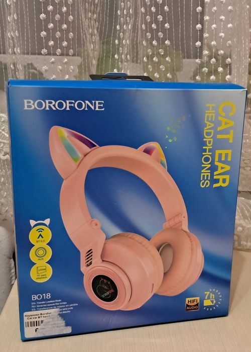 Навушники Bluetooth Borofone BO18 Cat ear Рожеві.