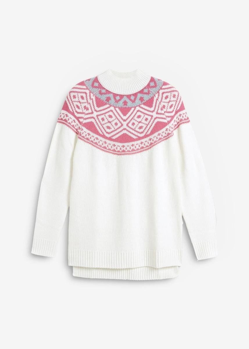 B.P.C sweter śmietankowy z różowym wzorem r.44/46