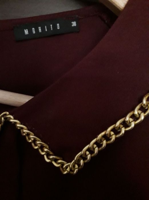 Bordowa koszula MOHITO 38 bluzka kołnierzyk złoty