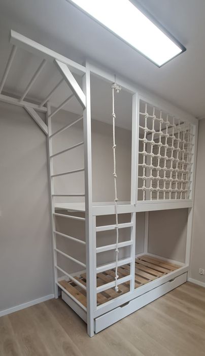 Łóżko antresola,piętrowe drewniane z drabinką gimnastyczną  90x200