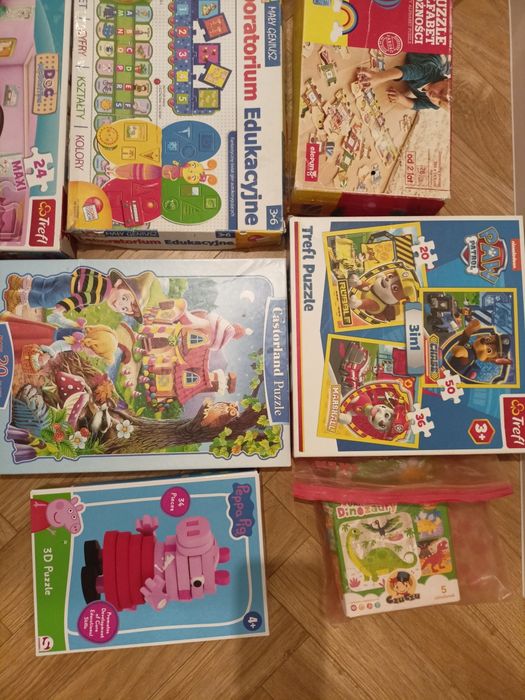 Zestaw zabawek, klocki drewniane, puzzle Świnka Pepa , Psi Patrol