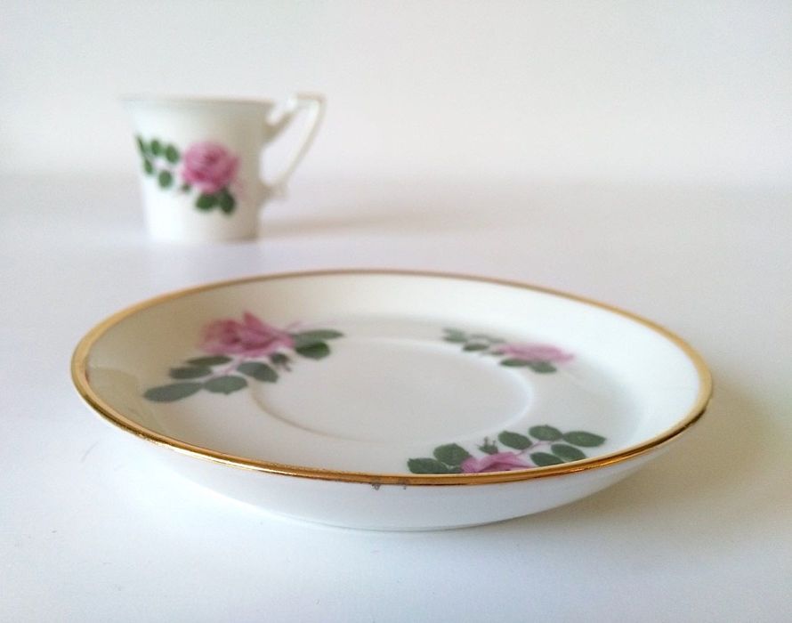 Filiżanka do mokki duo zestaw spodek z różą róże złocenia uroczy