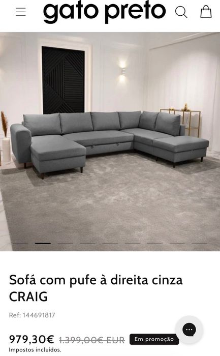 Sofá com pufe à direita cinza CRAIG