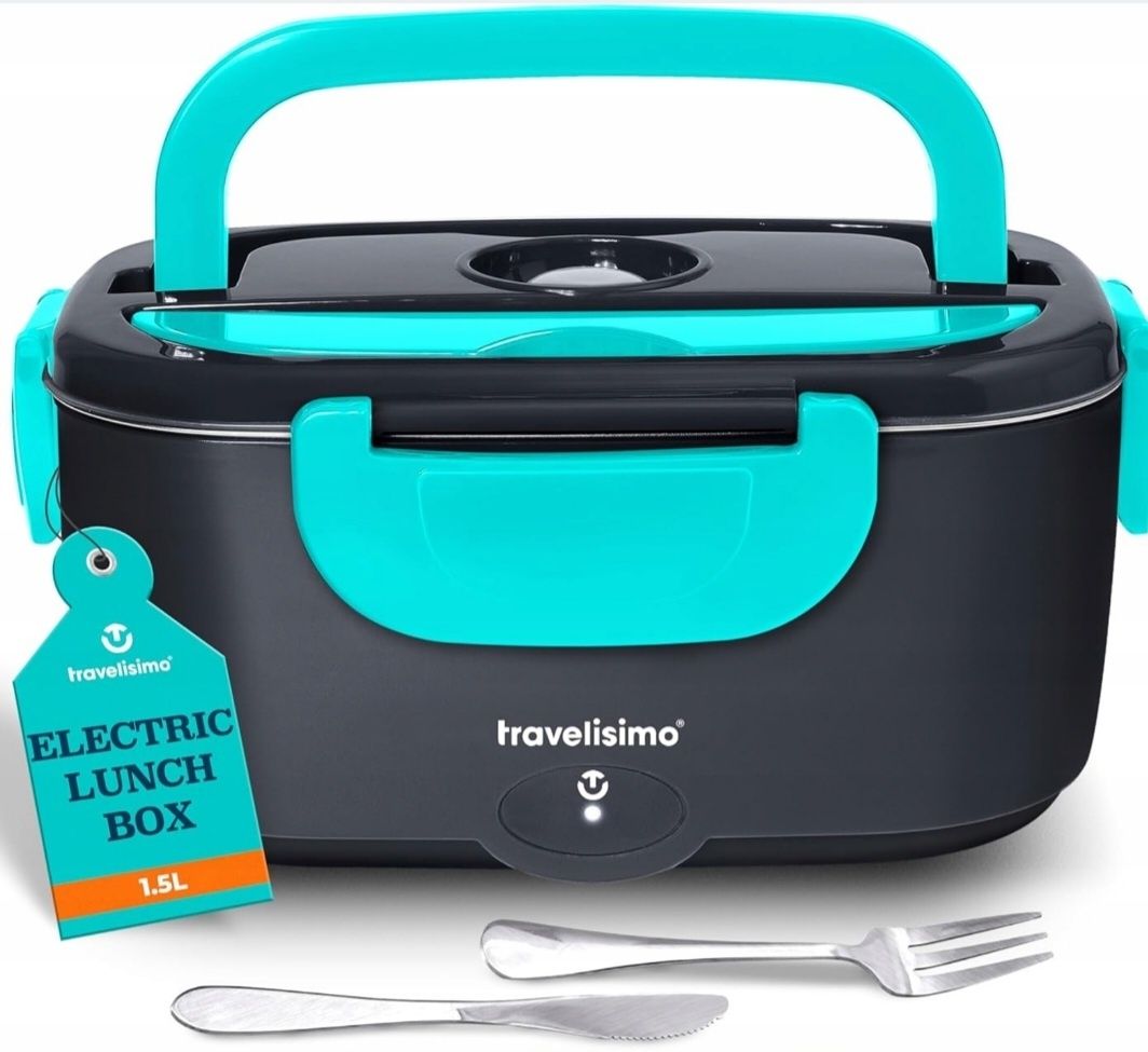 TRAVELISIMO Elektryczny Lunch Box, Czarno-Niebieski, Pojemność 1.5 L