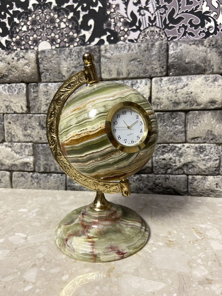 Глобус годинник шар онікс бронза