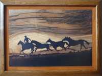 Konie na prerii - Obraz Intarsja - Obrazy Drewnem Malowane - Intarsje