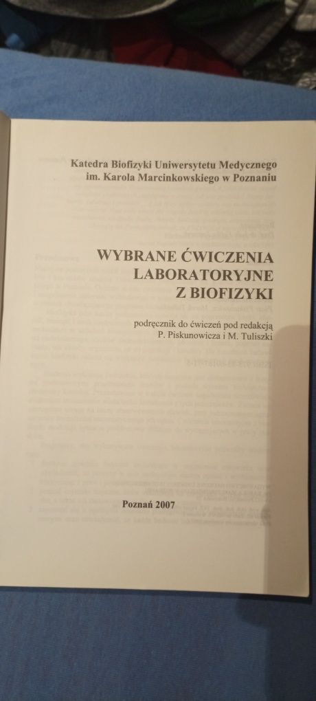 Wybrane ćwiczenia laboratoryjne z biofizyki