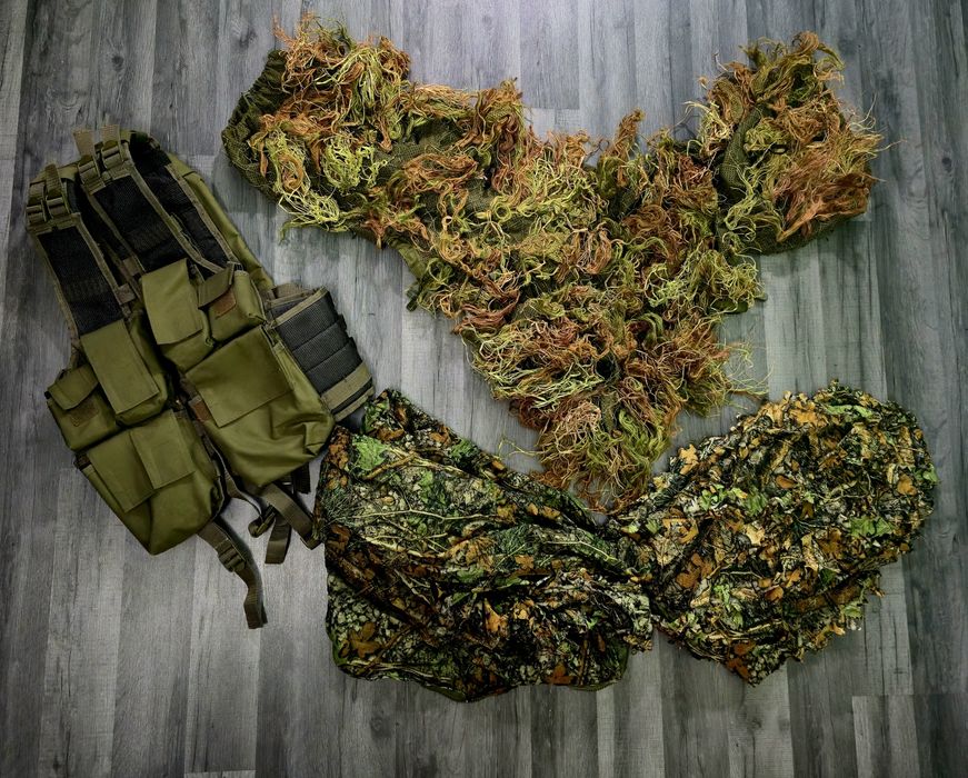 Snajper SET zestaw ghille suit 3D kamuflaż liście  kamizelka