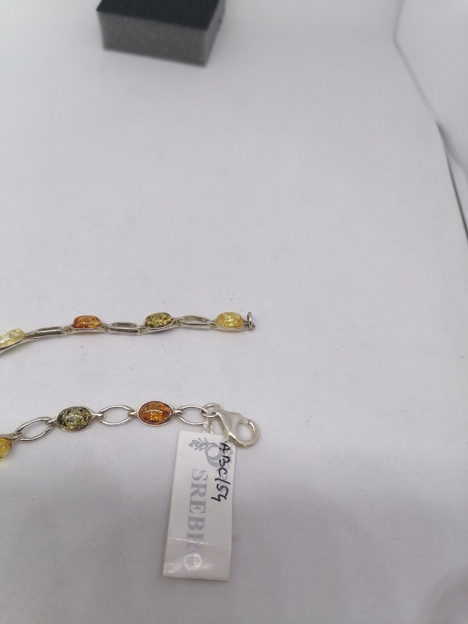 Srebrna damska bransoletka z bursztynami srebro 925 Długość 17,5cm
