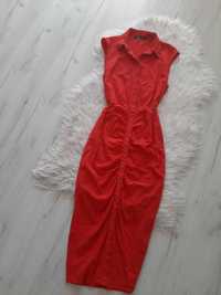 ZARA piękna czerwona lniana sukienka S 36