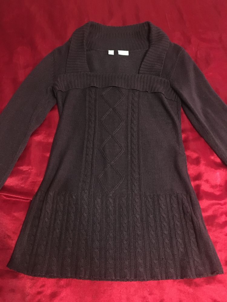 Sliwkowy sweter damski gruby cieply 32 34 XS