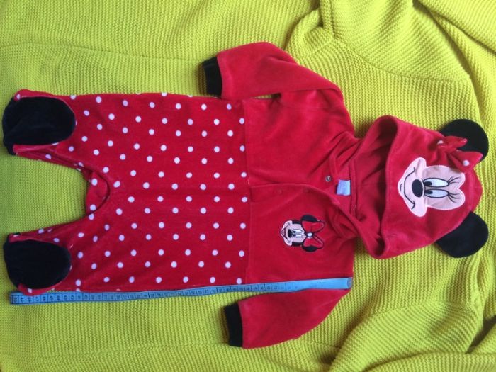 Pajacyk ciepły z kapturem-Myszka Minie/Miki, Disney-czerwony,6-9 m-cy