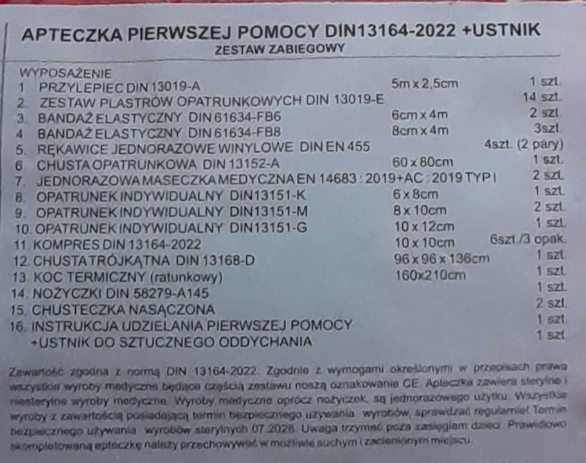 Apteczka samochodowa pierwszej pomocy z ustnikiem