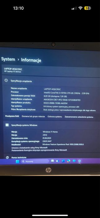 Laptop HP z podświetlaną klawiaturą