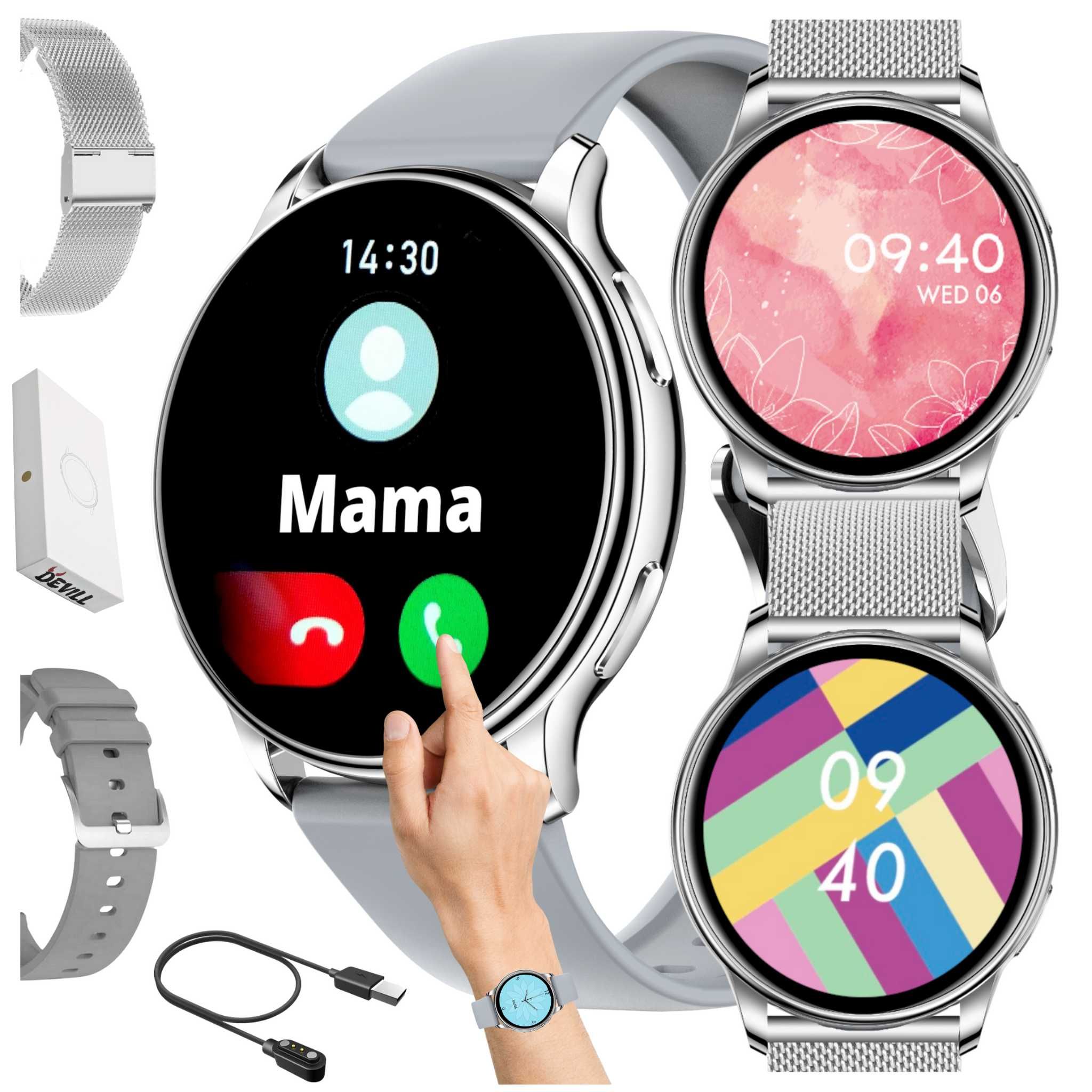 Damski SMARTWATCH Zegarek z Funkcja Rozmowy Srebrny