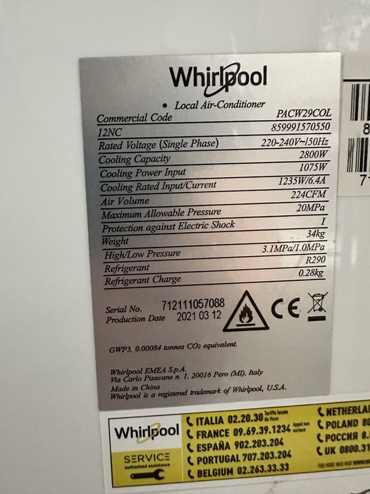 Klimatyzator przenośny Whirlpool PACW29COL