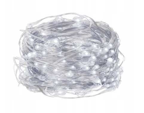 Lampki drucik druciki 100 led na baterie biały zimny 3x aa