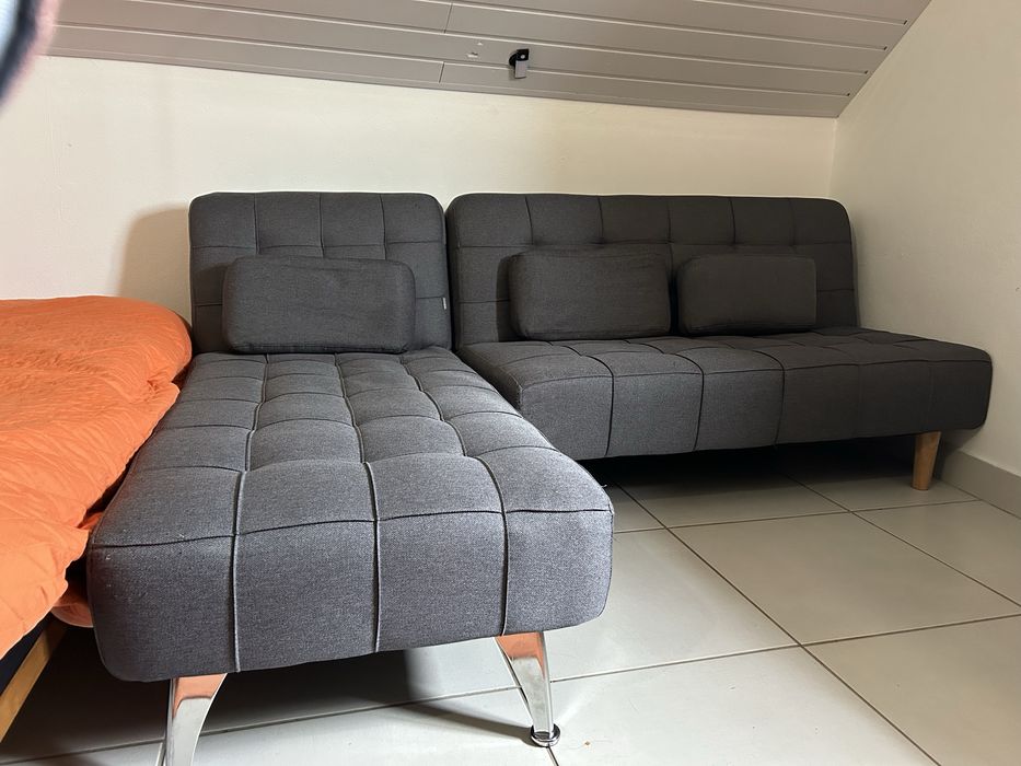Sofá-cama moderno cinzento escuro