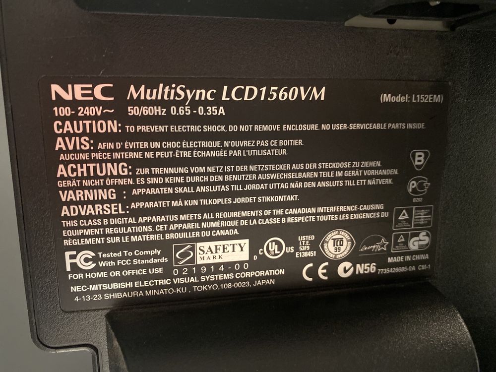 Monitor NEC lcd 1560vm