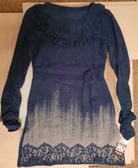 Włoska sukienka z żabotem długi rękaw S/M