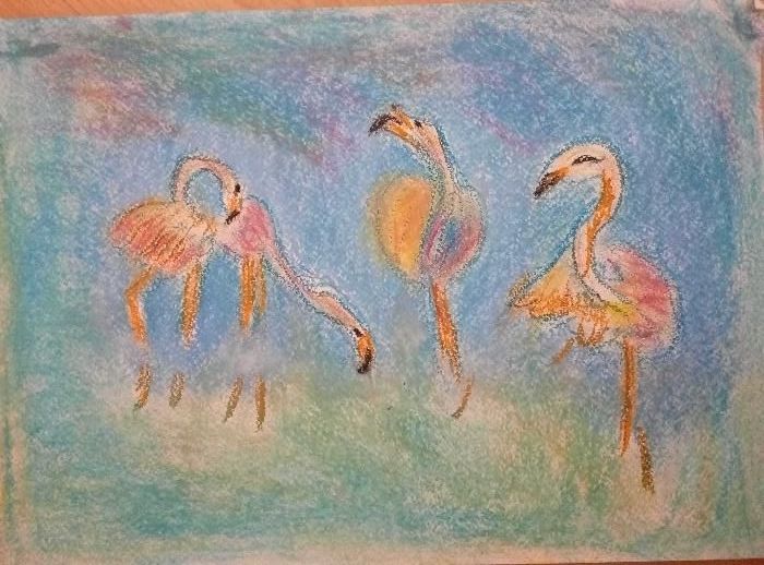 Картина фламинго пастель