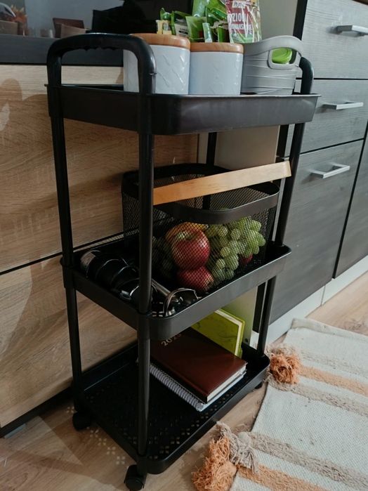 Czarny Wózek Kuchenny Stolik Na Kółkach Wózek 3 Poziomowy Regał mobiln