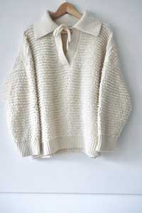 Massimo Dutti Kremowy śmietankowy sweter alpaka wełna
