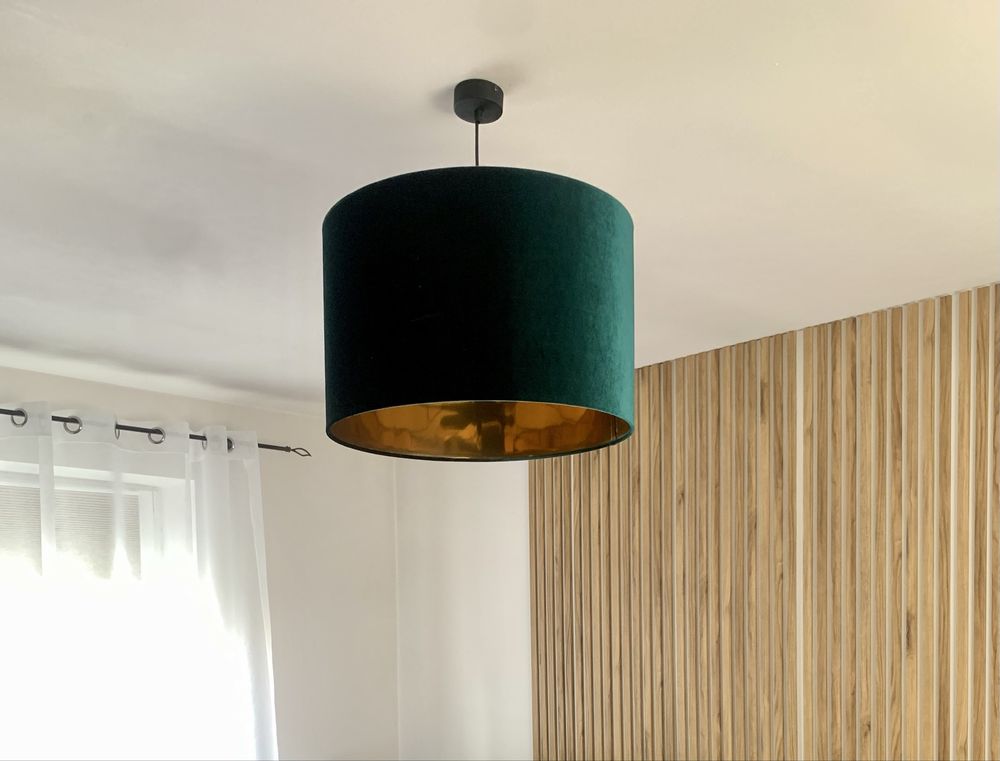 Żyrandol/ lampa wisząca butelkowa zieleń, złoty, welur