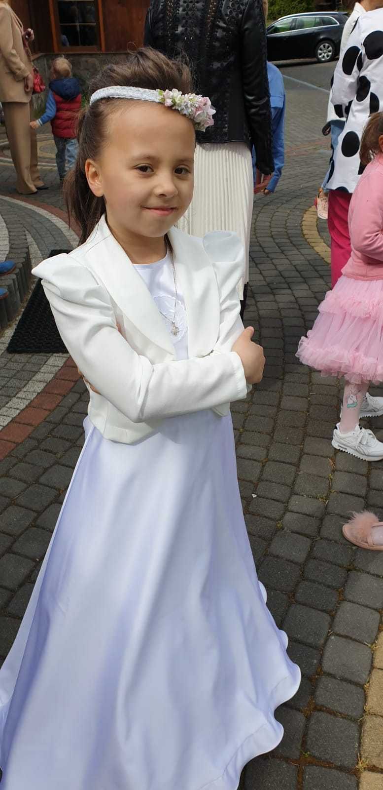 Alba komunijna sukienkowa dla dziewczynki z bolerkiem torebką