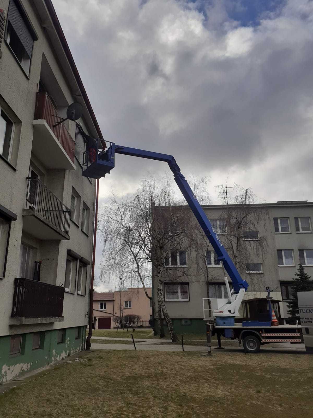 Wycinka drzew Frezowanie pni, rębak Podnośnikiem koszowym 25 m Koparką