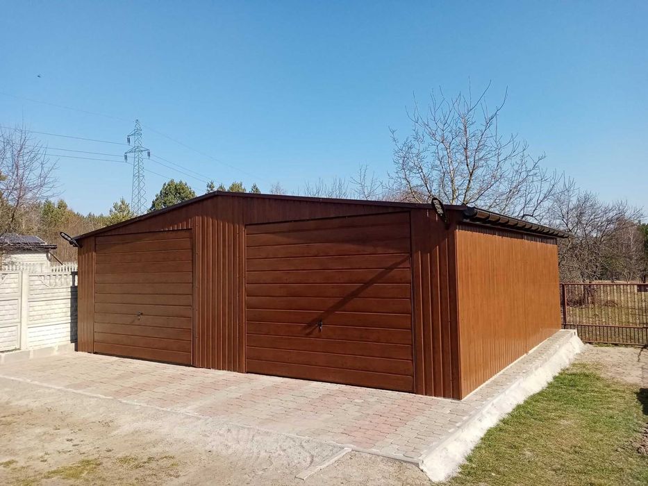 Garaż blaszany 2 stanowiska 6x6 dwuspad drewnopodobny PRODUCENT (191)