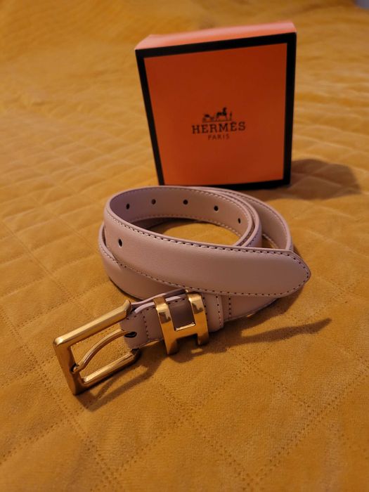 Bezowy skórzany pasek 105 cm