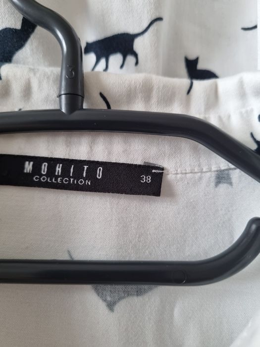 Sukienka szmizjerka bawełnianą biała koty mohito print kołnierzyk lato