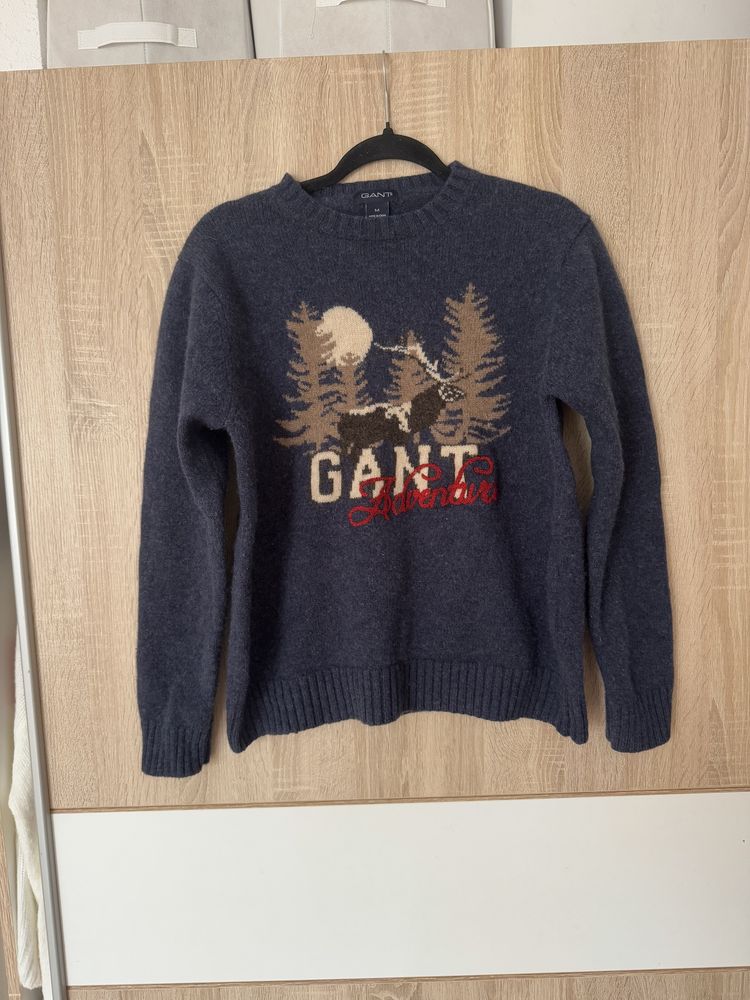 Sweter Gant Adventure M granatowy logowany vintage 100% lambswool y2k