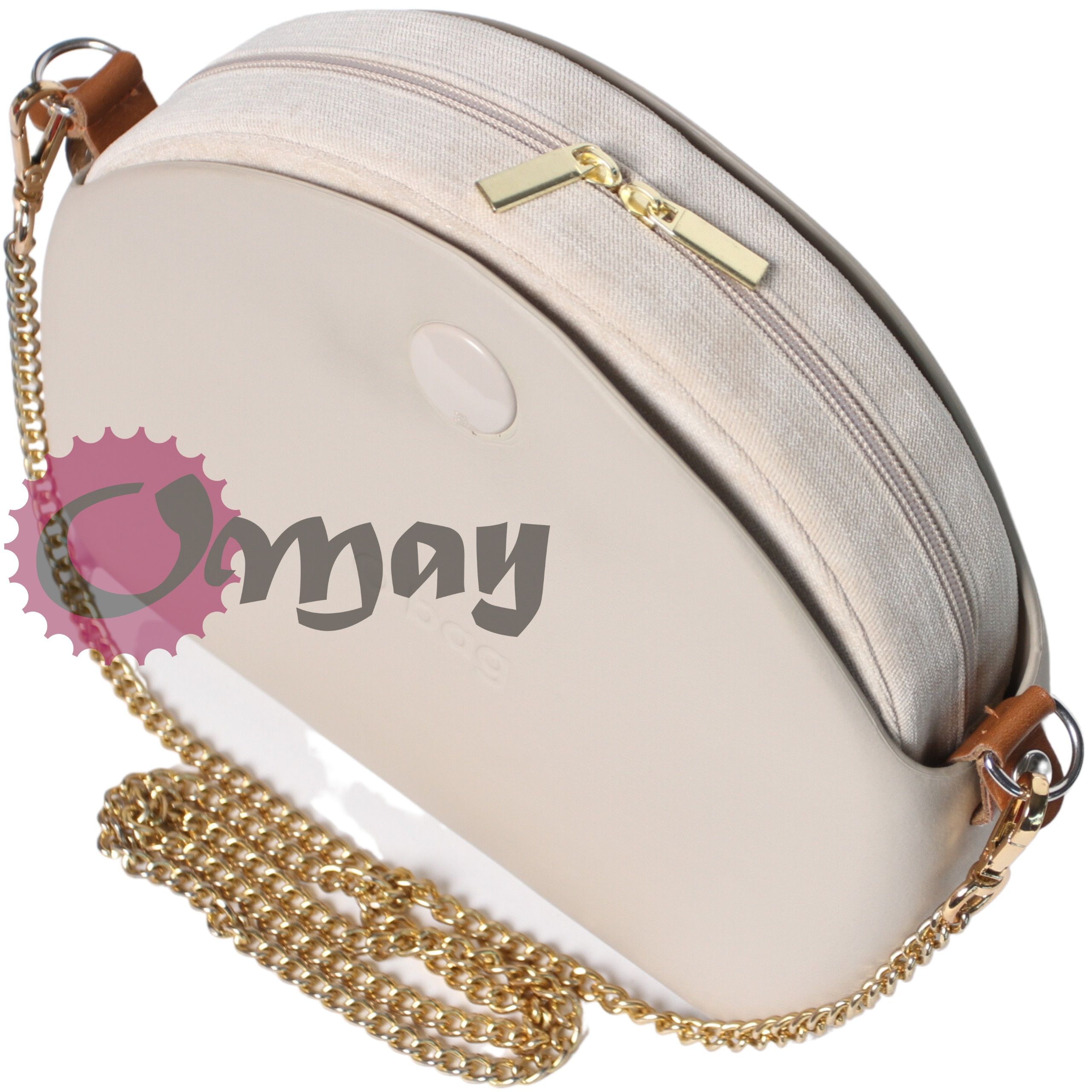 Beżowy Welur organizer do OBAG MOON LIGHT hummus ZŁOTO 2kieszenie OMAY